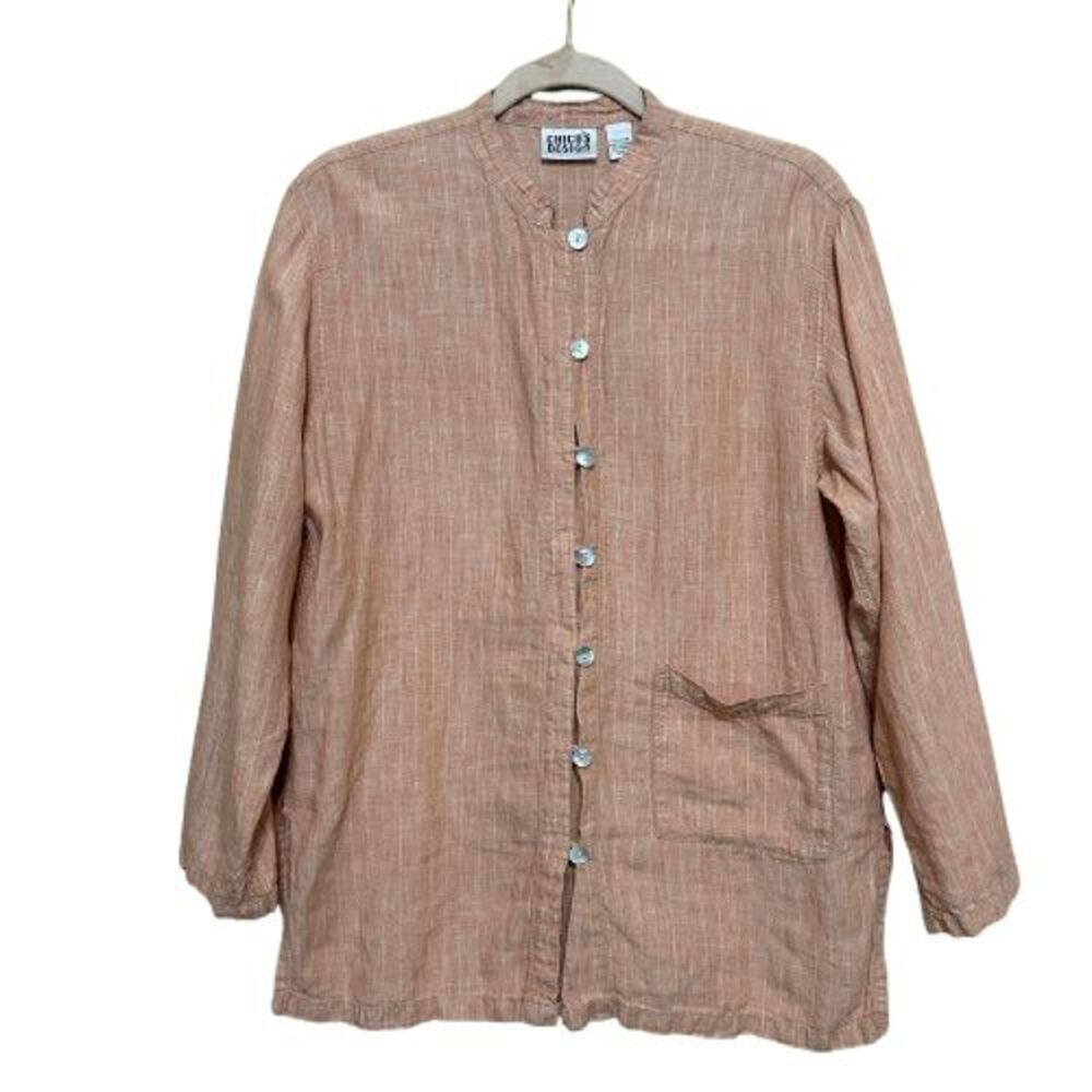 Chico's 100% Linen Button Up Lightweight Jacket Topper Size 1 Medium Lagenlook